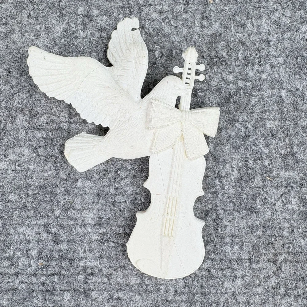 Vintage‎ 90s Y2K Dove Christmas Ornaments Lot 3pc Romantic Holiday Rose Violin